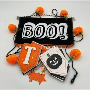 Halloween Boo! Banner & Trick or Treat Garland with Orange Pom Accents Set